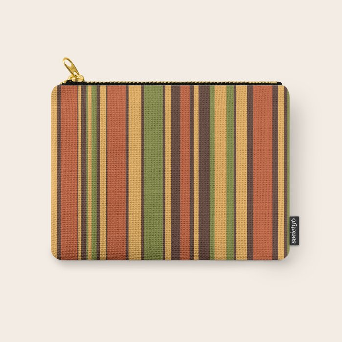 Retro Stripes - Mid Century Modern 50s 60s 70s Pattern in Green, Orange, Yellow, and Brown Carry All Pouch Gallery Image 1