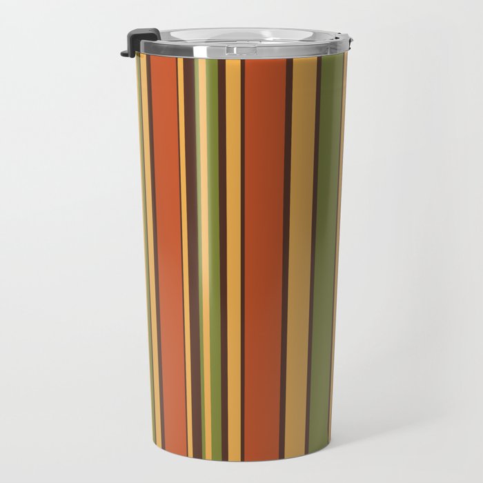 Retro Stripes - Mid Century Modern 50s 60s 70s Pattern in Green, Orange, Yellow, and Brown Travel Mug Gallery Image 3