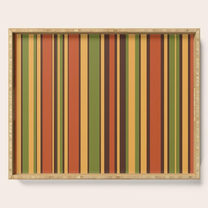 Retro Stripes - Mid Century Modern 50s 60s 70s Pattern in Green, Orange, Yellow, and Brown Serving Tray Gallery Image 1