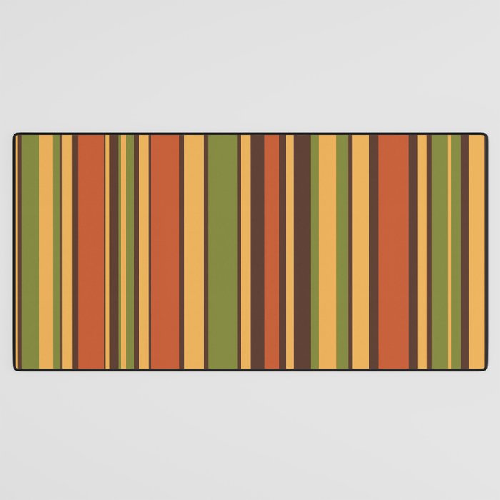 Retro Stripes - Mid Century Modern 50s 60s 70s Pattern in Green, Orange, Yellow, and Brown Desk Mat Gallery Image 3