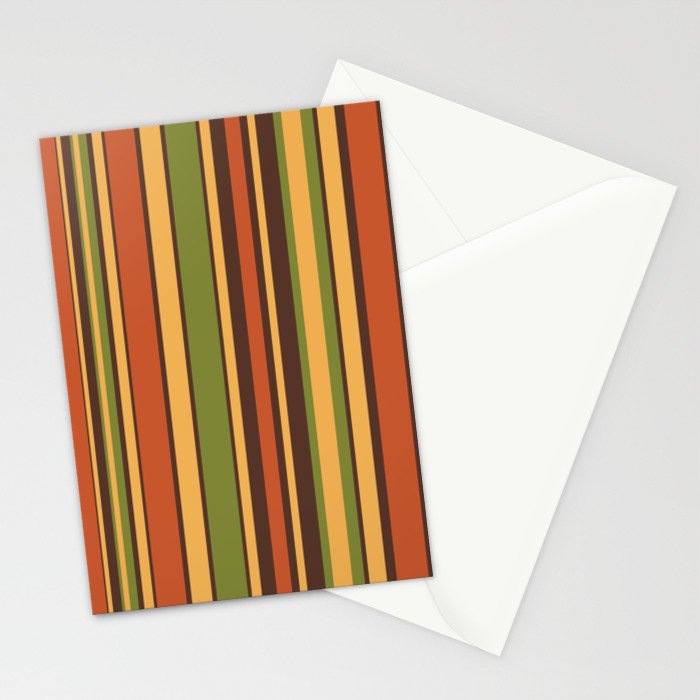 Retro Stripes - Mid Century Modern 50s 60s 70s Pattern in Green, Orange, Yellow, and Brown Stationery Card Gallery Image 2