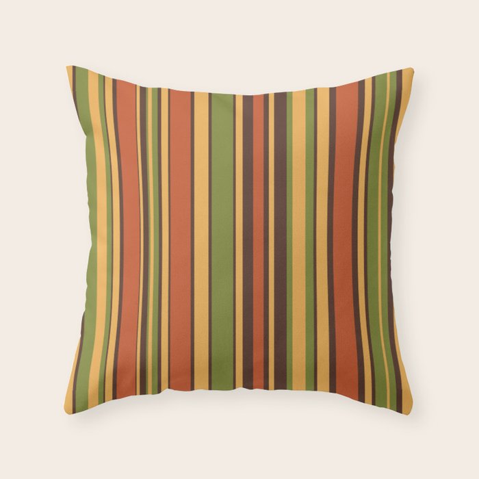 Retro Stripes - Mid Century Modern 50s 60s 70s Pattern in Green, Orange, Yellow, and Brown Throw Pillow Gallery Image 6