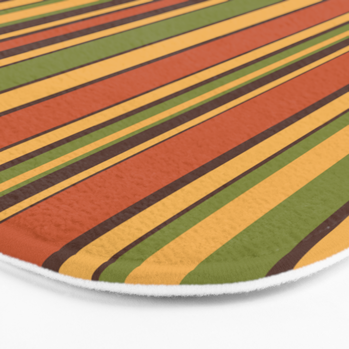 Retro Stripes - Mid Century Modern 50s 60s 70s Pattern in Green, Orange, Yellow, and Brown Bath Mat Gallery Image 3