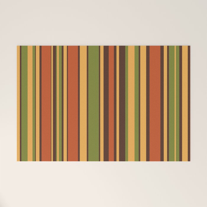 Retro Stripes - Mid Century Modern 50s 60s 70s Pattern in Green, Orange, Yellow, and Brown Welcome Mat Gallery Image 1