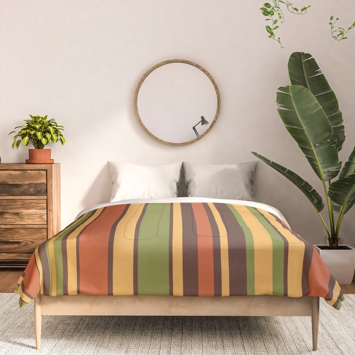 Retro Stripes - Mid Century Modern 50s 60s 70s Pattern in Green, Orange, Yellow, and Brown Comforter Gallery Image 3