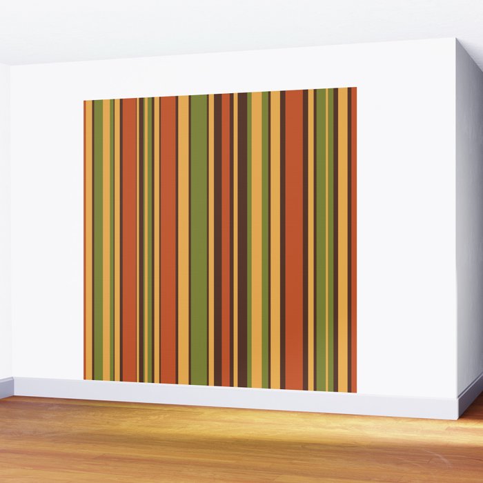 Retro Stripes - Mid Century Modern 50s 60s 70s Pattern in Green, Orange, Yellow, and Brown Wall Mural Gallery Image 2