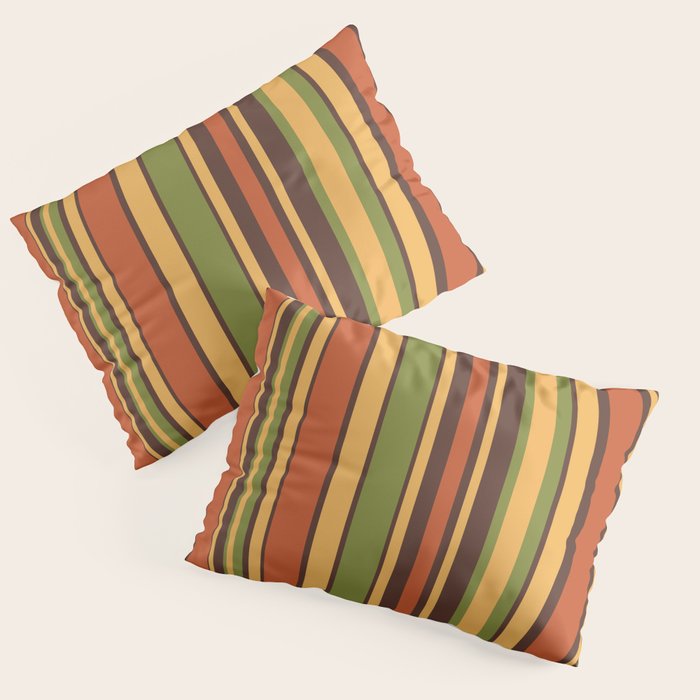 Retro Stripes - Mid Century Modern 50s 60s 70s Pattern in Green, Orange, Yellow, and Brown Pillow Sham Gallery Image 3