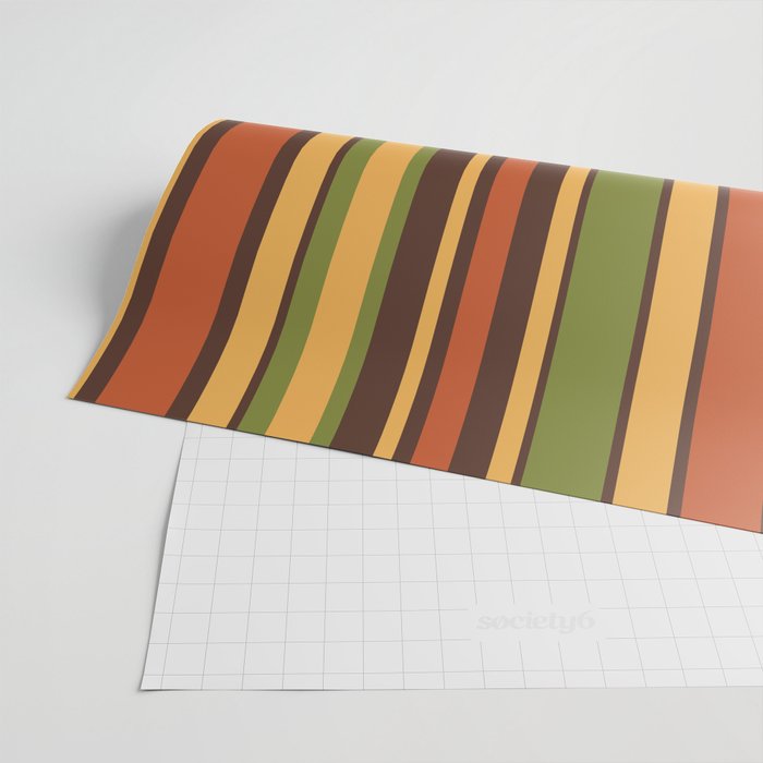 Retro Stripes - Mid Century Modern 50s 60s 70s Pattern in Green, Orange, Yellow, and Brown Wrapping Paper Gallery Image 2