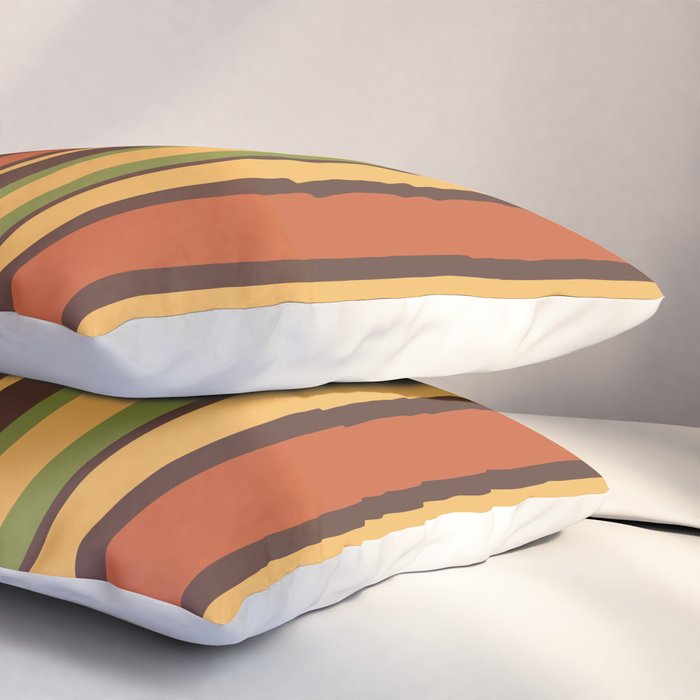 Retro Stripes - Mid Century Modern 50s 60s 70s Pattern in Green, Orange, Yellow, and Brown Pillow Sham Gallery Image 3