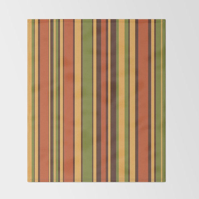 Retro Stripes - Mid Century Modern 50s 60s 70s Pattern in Green, Orange, Yellow, and Brown Throw Blanket Gallery Image 2