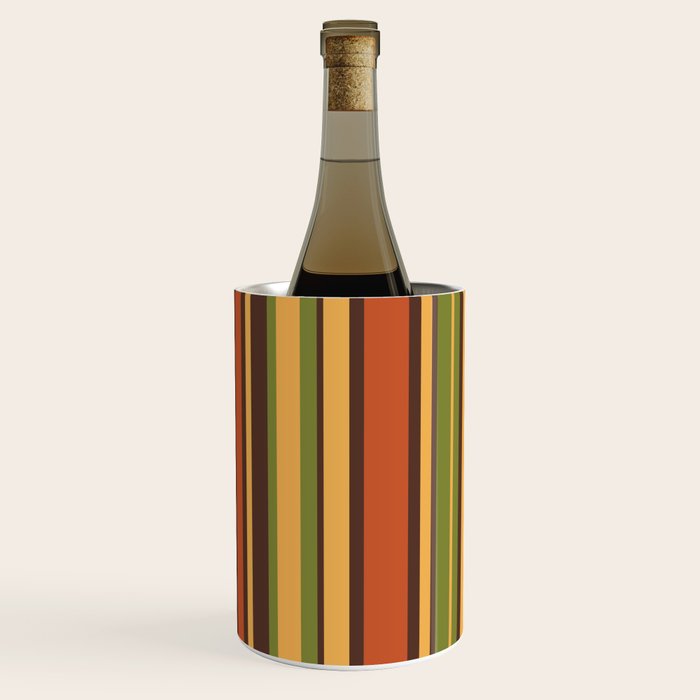 Retro Stripes - Mid Century Modern 50s 60s 70s Pattern in Green, Orange, Yellow, and Brown Wine Chiller Gallery Image 3