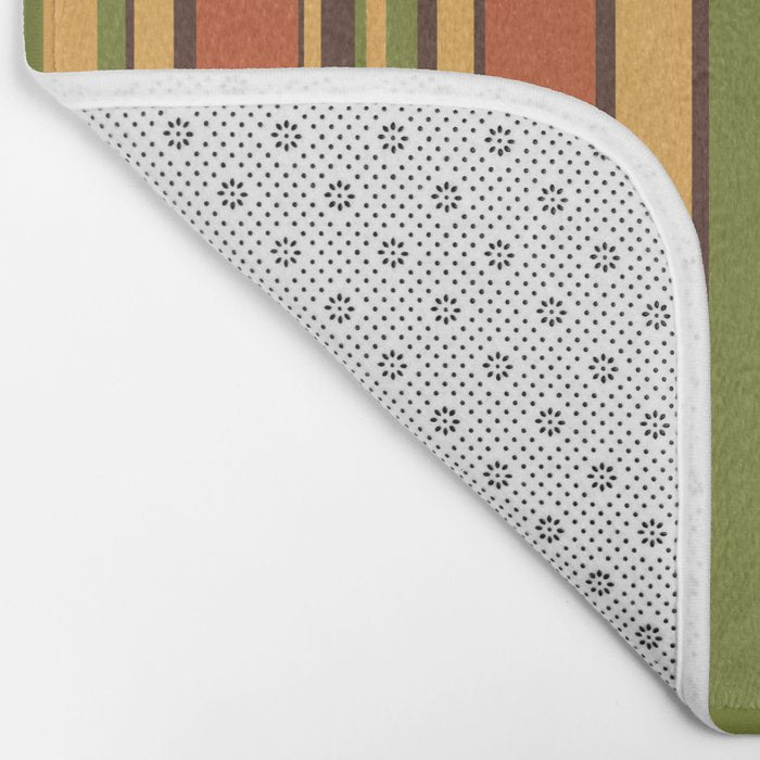 Retro Stripes - Mid Century Modern 50s 60s 70s Pattern in Green, Orange, Yellow, and Brown Bath Mat Gallery Image 2