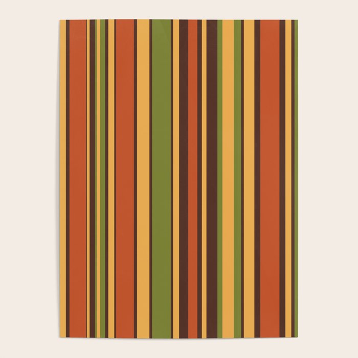 Retro Stripes - Mid Century Modern 50s 60s 70s Pattern in Green, Orange, Yellow, and Brown Poster Gallery Image 4