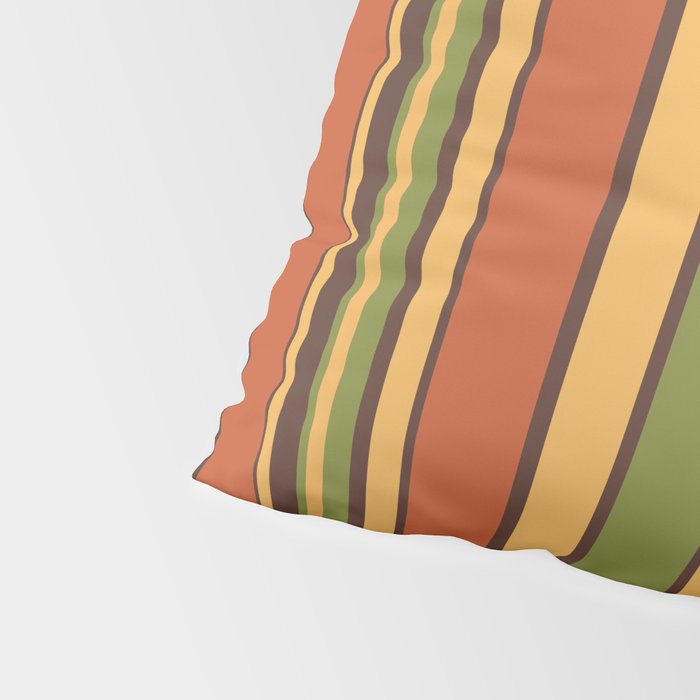 Retro Stripes - Mid Century Modern 50s 60s 70s Pattern in Green, Orange, Yellow, and Brown Pillow Sham Gallery Image 4