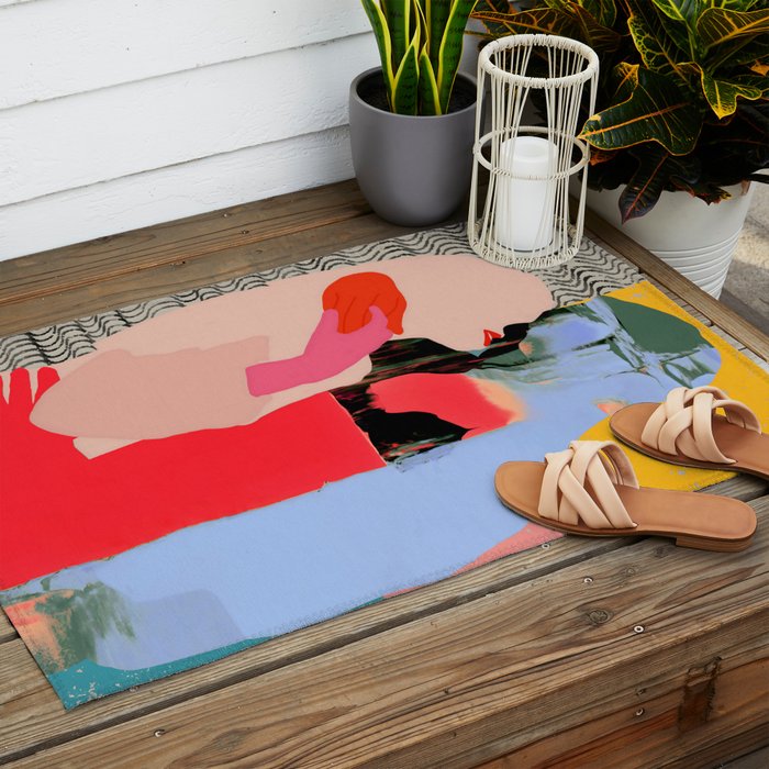 Such a Thing Not Meant To Last, Kiss Passion Love Lovers Couple Friends, Collage Make-out Sex Abstract People Silhouettes Human, Emotions Maximalist Statement Painting Outdoor Rug Gallery Image 2