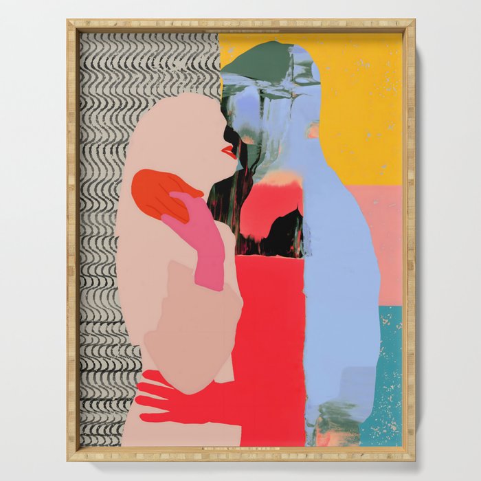 Such a Thing Not Meant To Last, Kiss Passion Love Lovers Couple Friends, Collage Make-out Sex Abstract People Silhouettes Human, Emotions Maximalist Statement Painting Serving Tray Gallery Image 1