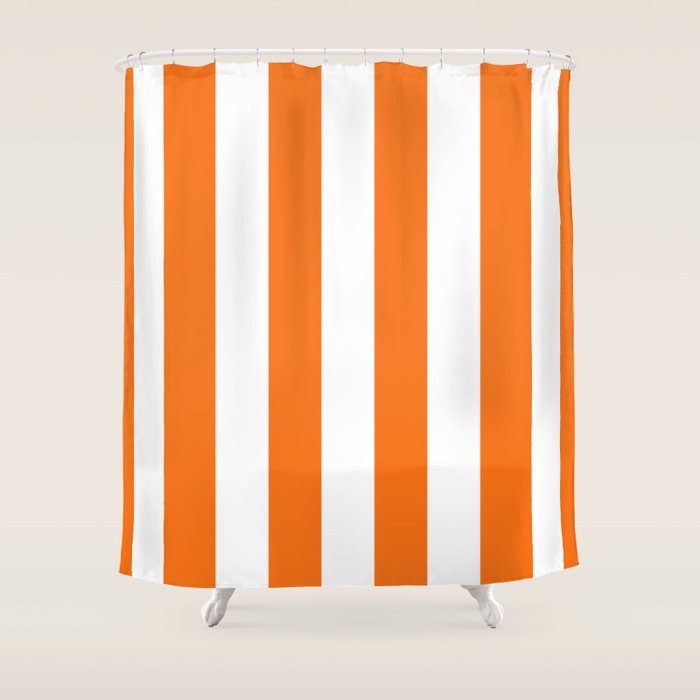 Harvest Pumpkin Orange and White Cabana Tent Stripe Shower Curtain Gallery Image 1