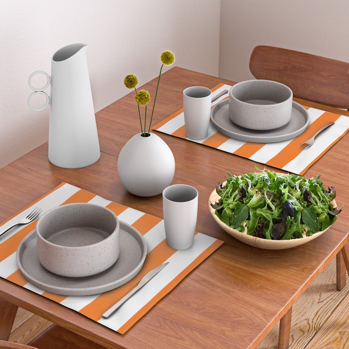 Harvest Pumpkin Orange and White Cabana Tent Stripe Placemat Gallery Image 2