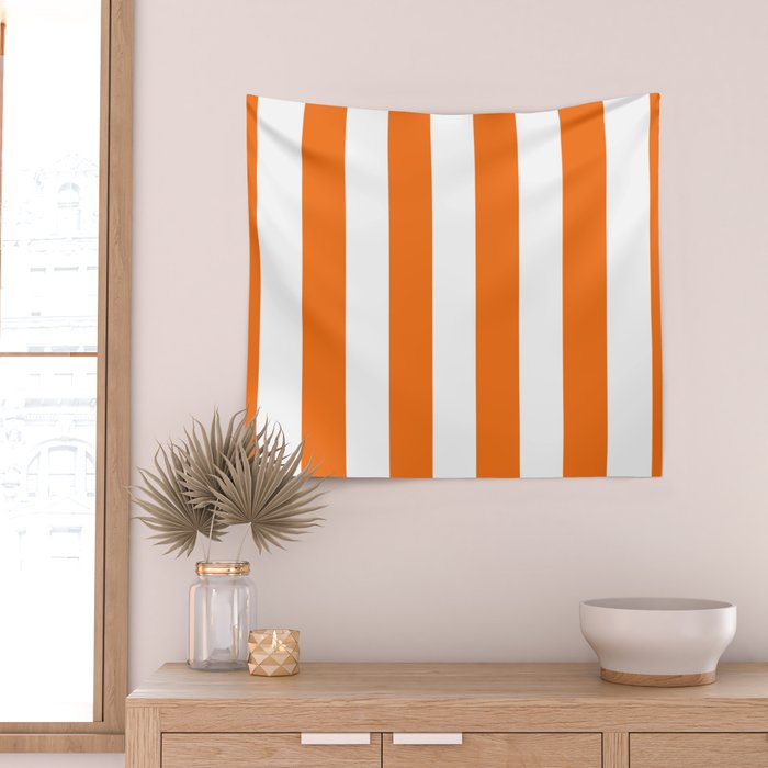 Harvest Pumpkin Orange and White Cabana Tent Stripe Wall Tapestry Gallery Image 2