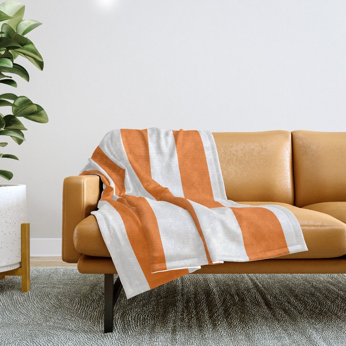 Harvest Pumpkin Orange and White Cabana Tent Stripe Throw Blanket Gallery Image 1