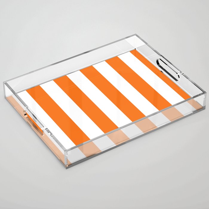 Harvest Pumpkin Orange and White Cabana Tent Stripe Acrylic Tray Gallery Image 1