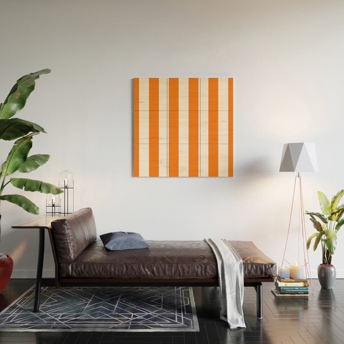 Harvest Pumpkin Orange and White Cabana Tent Stripe Wood Wall Art Gallery Image 2