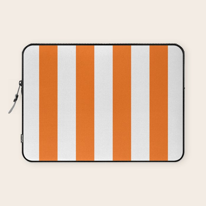 Harvest Pumpkin Orange and White Cabana Tent Stripe Laptop Sleeve Gallery Image 1