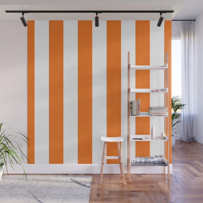 Harvest Pumpkin Orange and White Cabana Tent Stripe Wall Mural Gallery Image 1