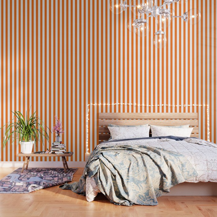 Harvest Pumpkin Orange and White Cabana Tent Stripe Wallpaper Gallery Image 1