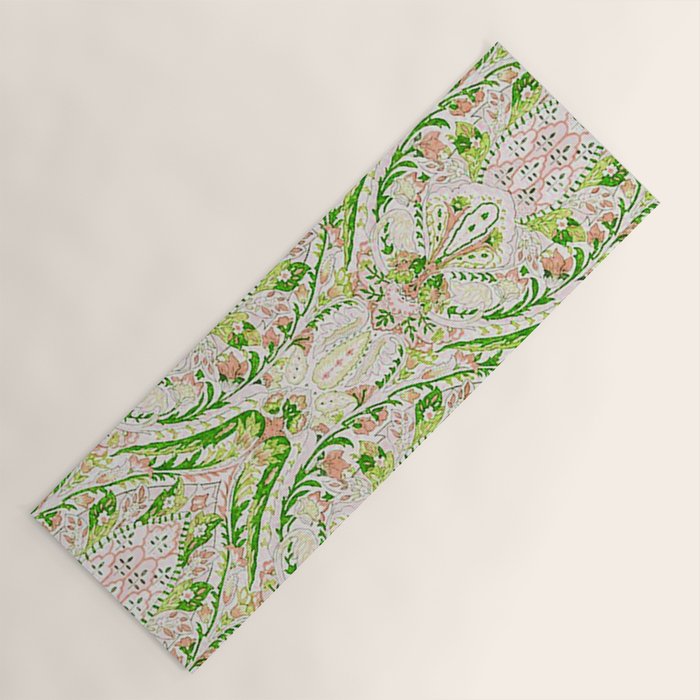 Green Pink Leaf Flower Paisley Yoga Mat Gallery Image 1