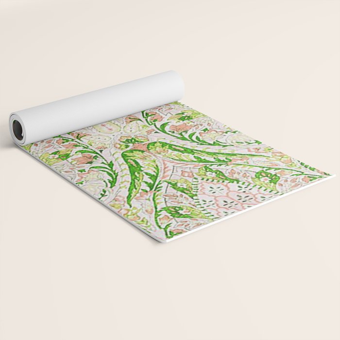 Green Pink Leaf Flower Paisley Yoga Mat Gallery Image 2