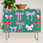 Festive Pink and Red Christmas Ribbons and Bows hand drawn Collection on Green Credenza Gallery Image 1