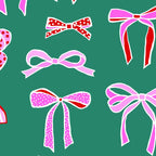 Festive Pink and Red Christmas Ribbons and Bows hand drawn Collection on Green Coffee Mug Gallery Image 2