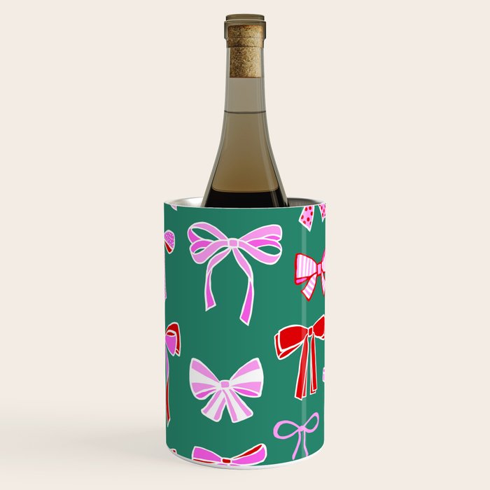 Festive Pink and Red Christmas Ribbons and Bows hand drawn Collection on Green Wine Chiller Gallery Image 3