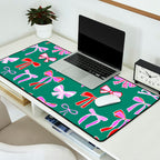 Festive Pink and Red Christmas Ribbons and Bows hand drawn Collection on Green Desk Mat Gallery Image 2