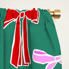 Festive Pink and Red Christmas Ribbons and Bows hand drawn Collection on Green Window Curtain Gallery Image 2