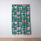 Festive Pink and Red Christmas Ribbons and Bows hand drawn Collection on Green Window Curtain Gallery Image 3