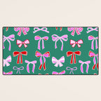 Festive Pink and Red Christmas Ribbons and Bows hand drawn Collection on Green Desk Mat Gallery Image 3