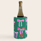 Festive Pink and Red Christmas Ribbons and Bows hand drawn Collection on Green Wine Chiller Gallery Image 1