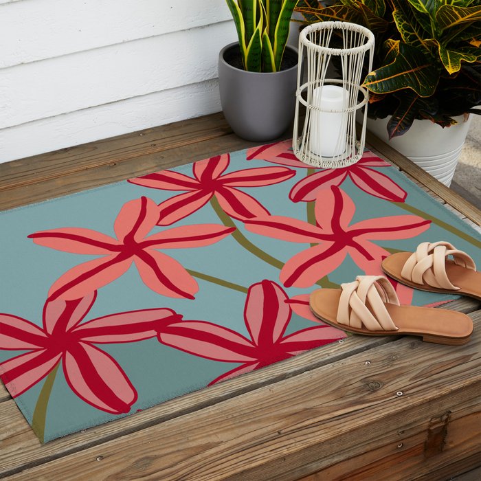Lilies in shades of red Outdoor Rug Gallery Image 2