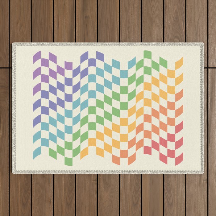 Rainbow Pride Wavy Check Outdoor Rug Gallery Image 1