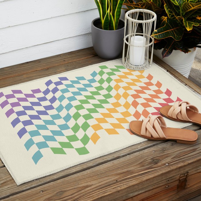 Rainbow Pride Wavy Check Outdoor Rug Gallery Image 2