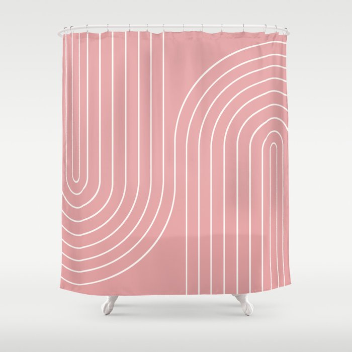 Minimal Line Curvature X Pink Mid Century Modern Arch Abstract Shower Curtain Gallery Image 1