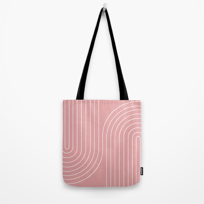 Minimal Line Curvature X Pink Mid Century Modern Arch Abstract Tote Bag Gallery Image 2
