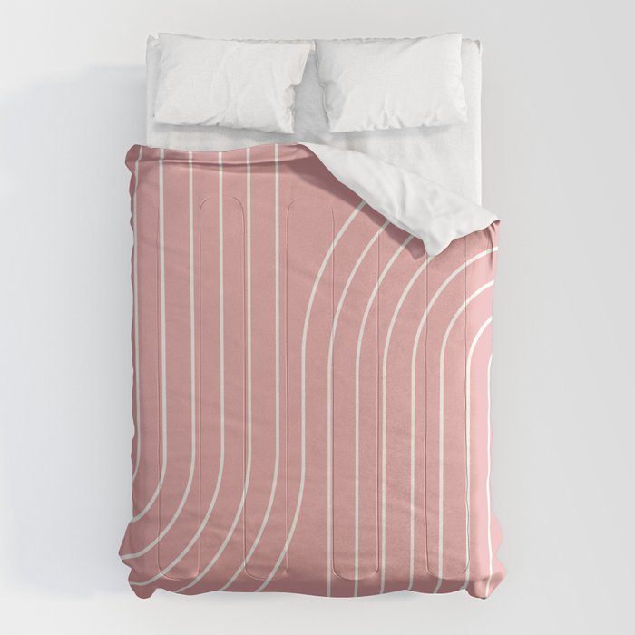 Minimal Line Curvature X Pink Mid Century Modern Arch Abstract Comforter Gallery Image 6