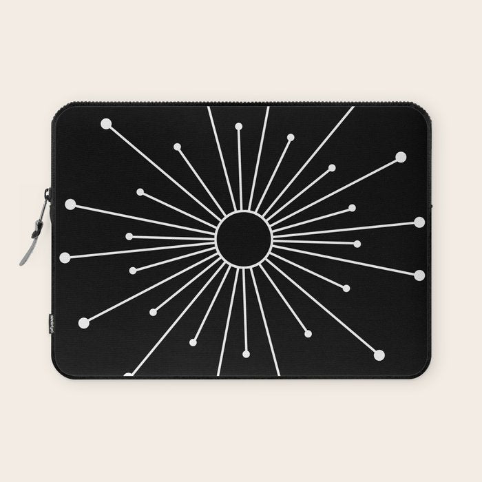 Mid Century Modern Simple Sputnik Starburst Black/White Laptop Sleeve Gallery Image 1