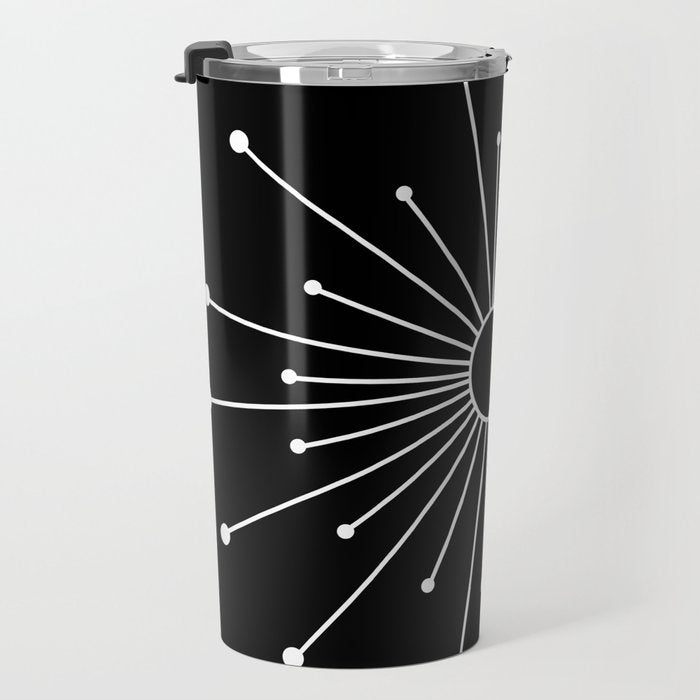 Mid Century Modern Simple Sputnik Starburst Black/White Travel Mug Gallery Image 3