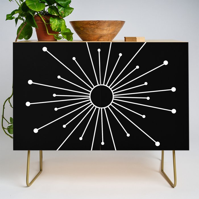 Mid Century Modern Simple Sputnik Starburst Black/White Credenza Gallery Image 1