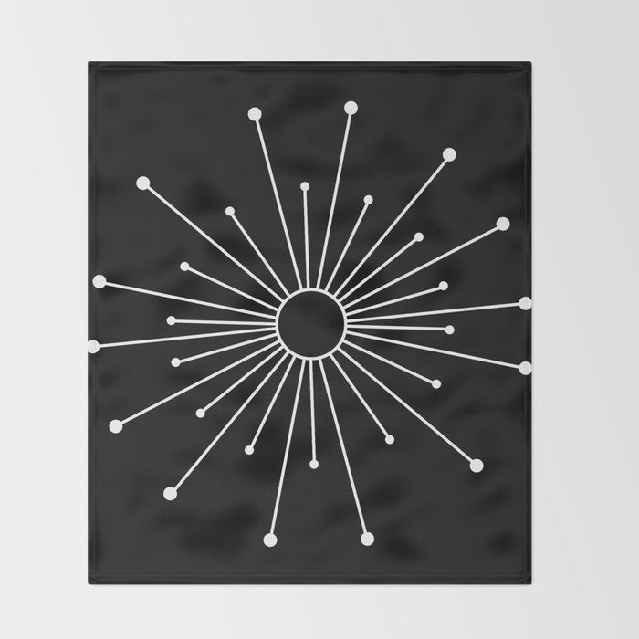 Mid Century Modern Simple Sputnik Starburst Black/White Throw Blanket Gallery Image 2