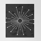 Mid Century Modern Simple Sputnik Starburst Black/White Throw Blanket Gallery Image 2